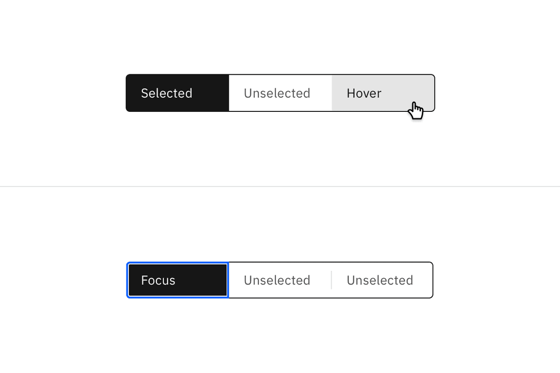 Example of content switcher states